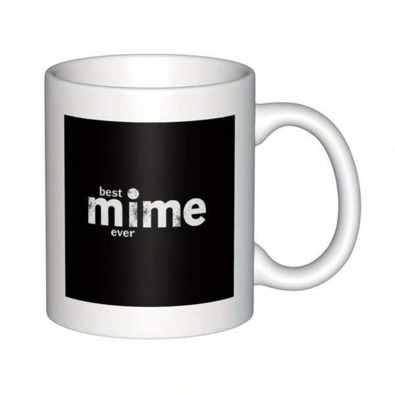 Tailorly White Ceramic 11 oz Mug - Best Mime Ever Minimalist Black Square Displaying Bold White Distressed Lettering Ceramic Mug