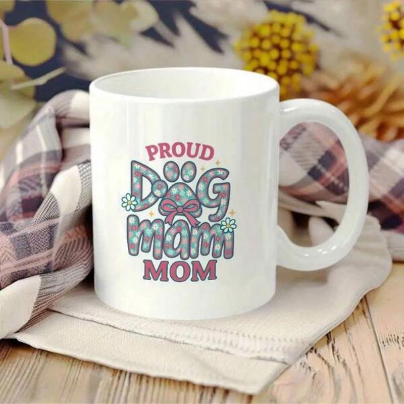 Tailorly White Ceramic 11 oz Mug - Proud Dog Mami Mom Colorful Floral Patterned Lettering Featuring A Cute Paw Print Mug