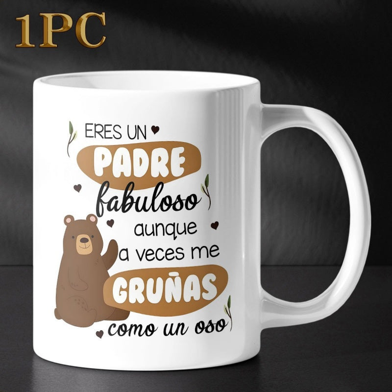Tailorly White Ceramic 11 oz Mug - Friendly Brown Forest Animal Waving In A Sweet Decorative Scene Bear