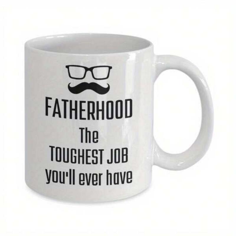 Tailorly White Ceramic 11 oz Mug - Fatherhood The Toughest Job Youll Ever Have Elegant Classic Black Glasses With A Thick Stylish Mustache
