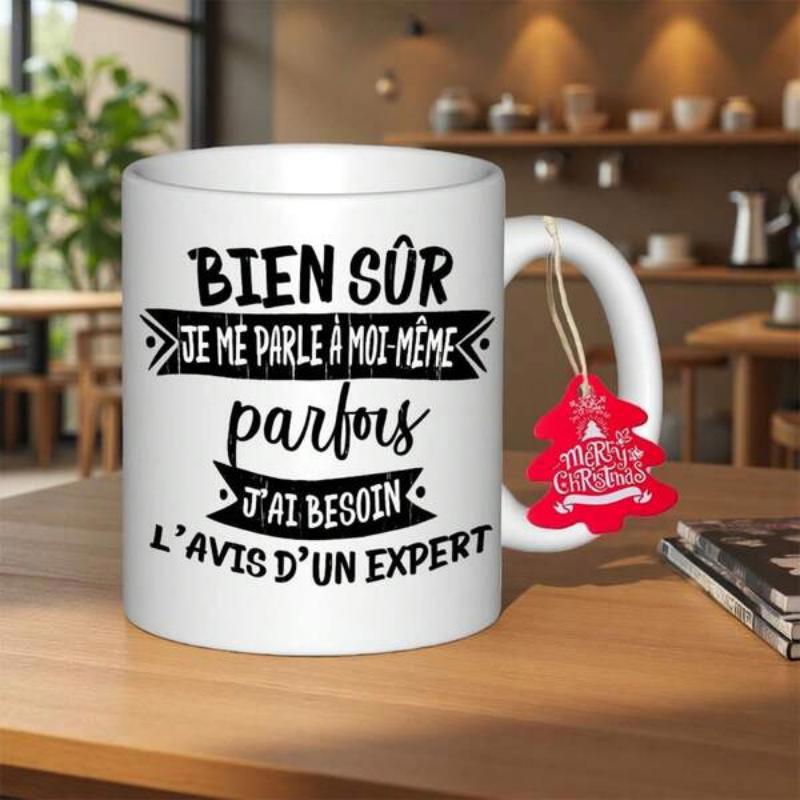 Tailorly White Ceramic 11 oz Mug - Decorative Banners And Ribbons Framing Humorous French Typography Mug
