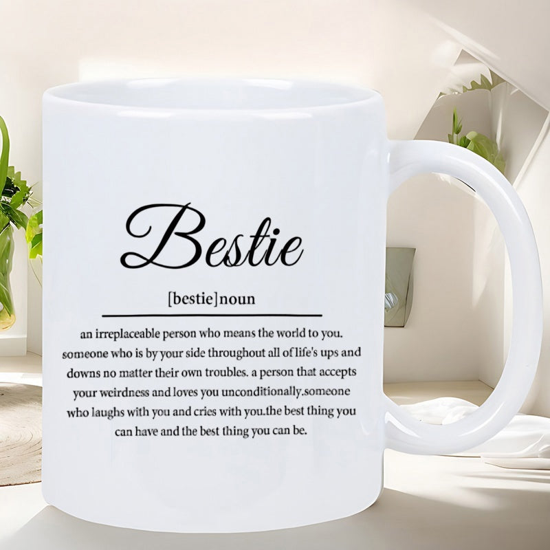 Tailorly White Ceramic 11 oz Mug - Bestie Elegant Black Typography Dictionary Style Definition On A Clean Ceramic Mug