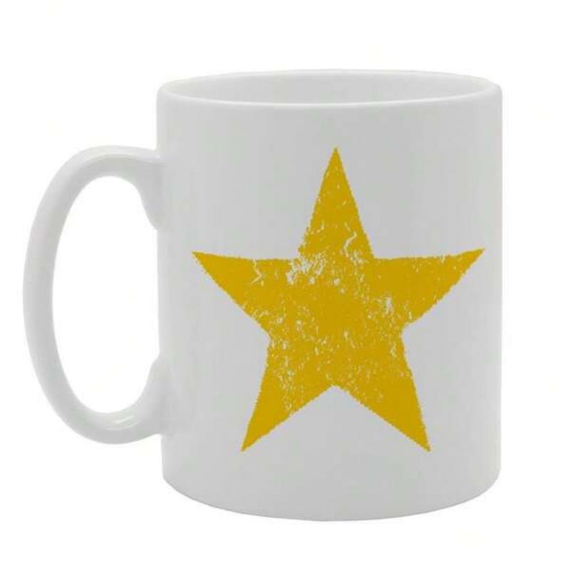 Tailorly White Ceramic 11 oz Mug - Weathered Yellow Five Pointed Celestial Icon Centered On Pure White Background Star