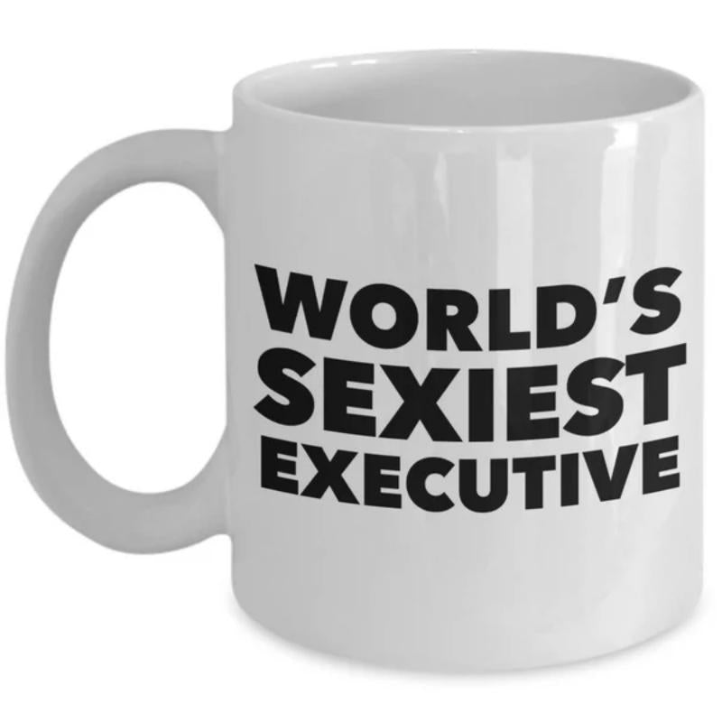 Tailorly White Ceramic 11 oz Mug - World's Sexiest Executive Minimalist Plain White Ceramic Coffee Cup Standing On Plain Background Mug