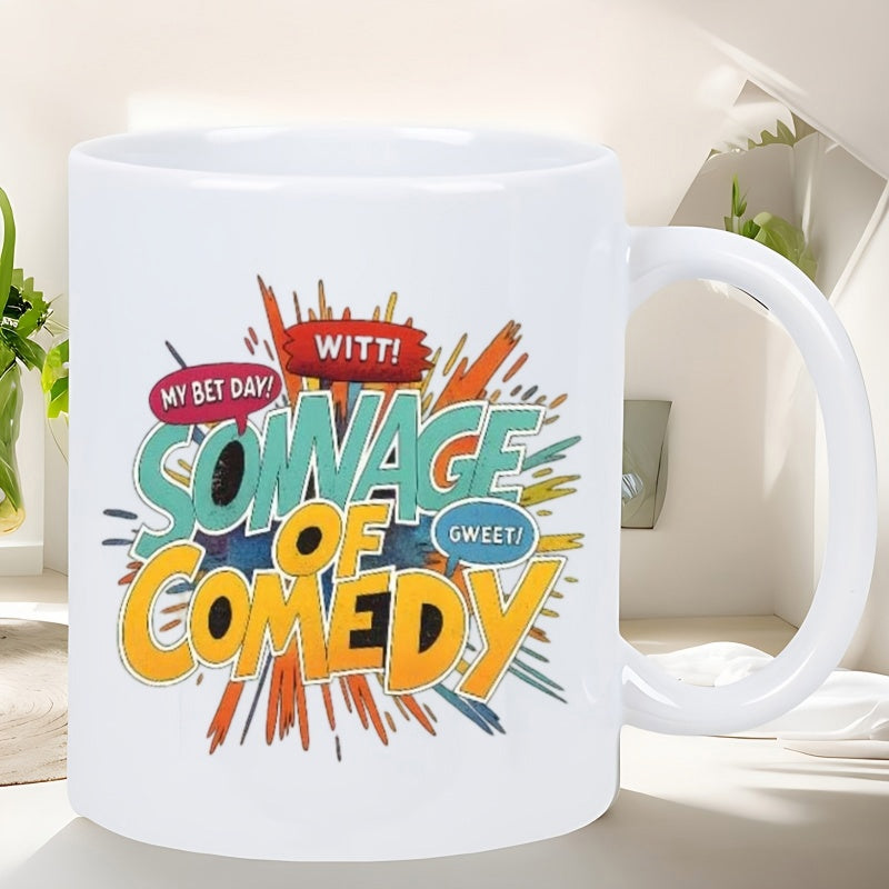 Tailorly White Ceramic 11 oz Mug - My Best Day Of Comedy Sweet Vibrant Comic Style Explosion With Colorful Splashes And Speech Bubbles Mug