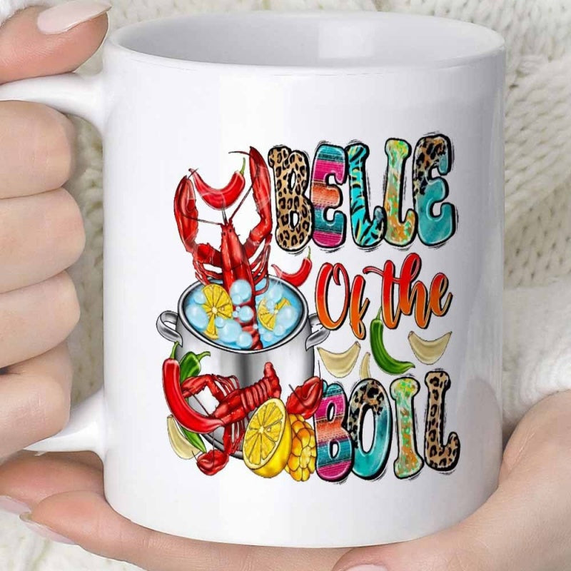Tailorly White Ceramic 11 oz Mug - Belle Of The Boil Vibrant Red Seafood Boiling In Metal Pot Among Spicy Peppers Crawfish