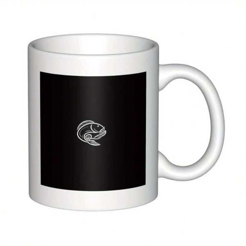 Tailorly White Ceramic 11 oz Mug - Elegant Minimalist Line Art Jumping From Deep Dark Square Background Fish