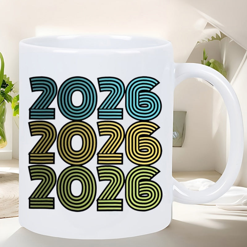 Tailorly White Ceramic 11 oz Mug - 2026 Multi Line Retro Numbers Arranged In A Vertical Stack Layout Number
