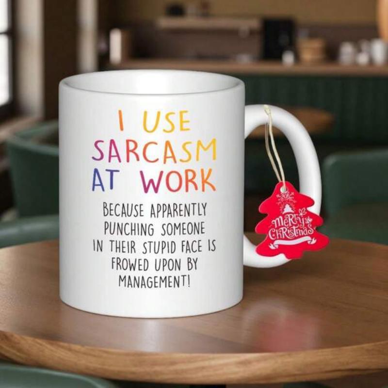 Tailorly White Ceramic 11 oz Mug - I Use Sarcasm At Work Bold Colorful Typography Featuring Sarcastic Corporate Humorous Message Mug