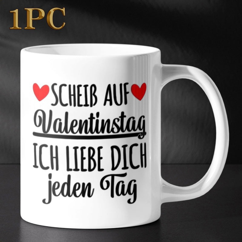 Tailorly White Ceramic 11 oz Mug - Minimalist With Red Hearts And Artistic Lettering Mug