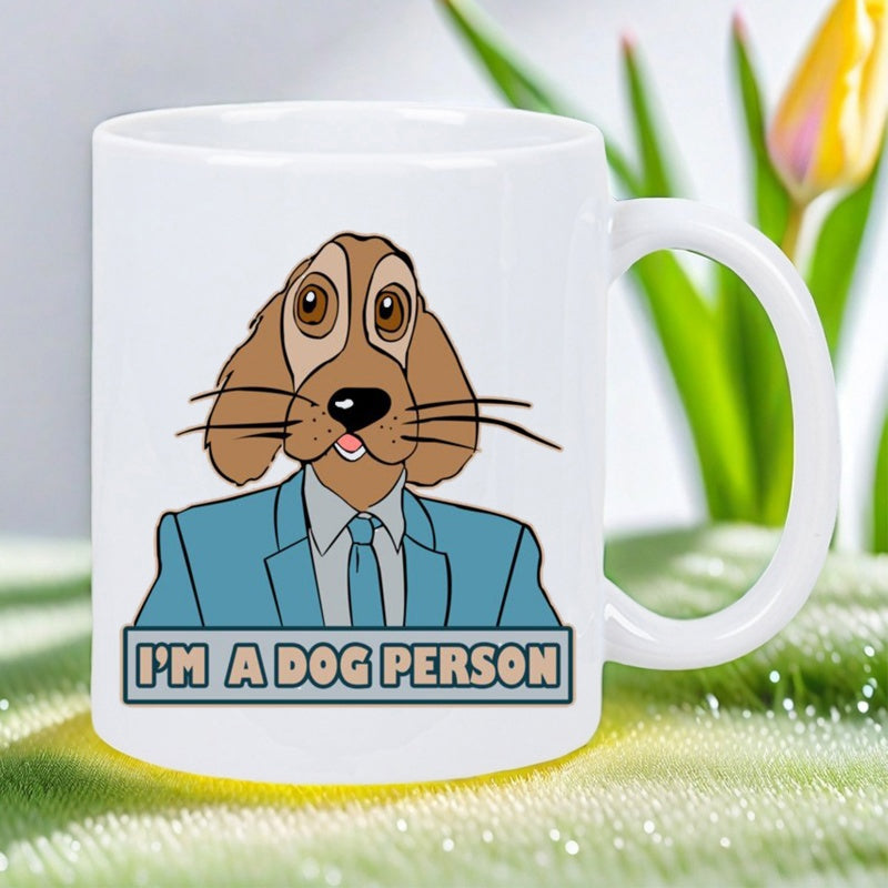 Tailorly White Ceramic 11 oz Mug - Im A Dog Person Dapper Hound Wearing A Blue Business Suit And Necktie Dog