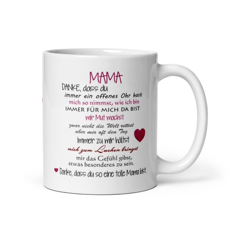 Tailorly White Ceramic 11 oz Mug - Mama Delicate Red Hearts With Elegant Hand Written Script On Polished