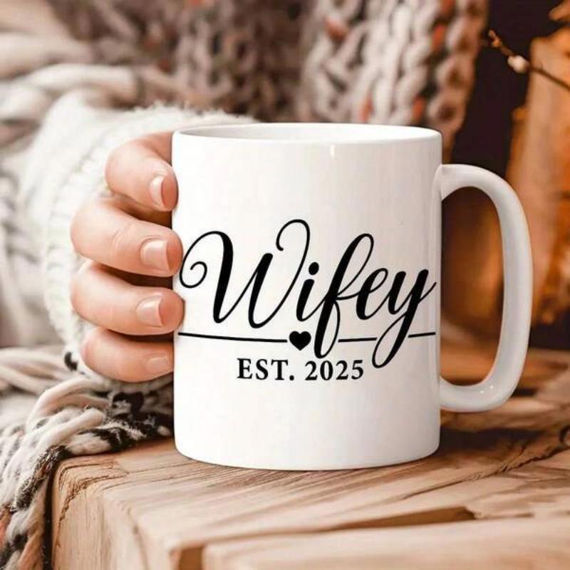 Tailorly White Ceramic 11 oz Mug - Wifey Est 2025 Elegant Script Text Featuring Minimalist Heart And Clean Horizontal Line Mug