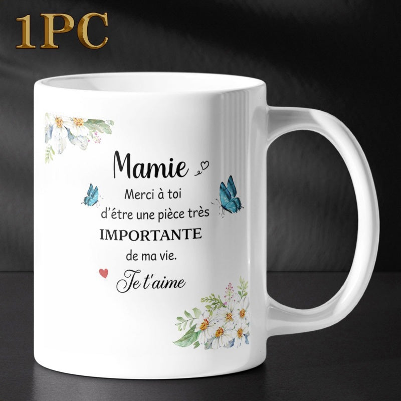 Tailorly White Ceramic 11 oz Mug - Graceful Blue Butterflies Flying Among Delicate White Flowers And Greenery Butterfly
