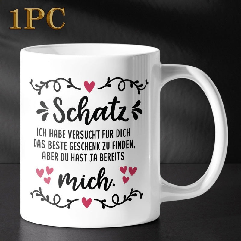 Tailorly White Ceramic 11 oz Mug - Elegant Black Vine Scrolls With Delicate Red Hearts Arranged Neatly Heart