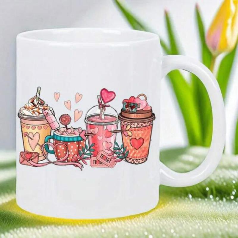 Tailorly White Ceramic 11 oz Mug - Lovely Pink Valentine Beverages Featuring Heart Accents And Artistic Doodles Drink