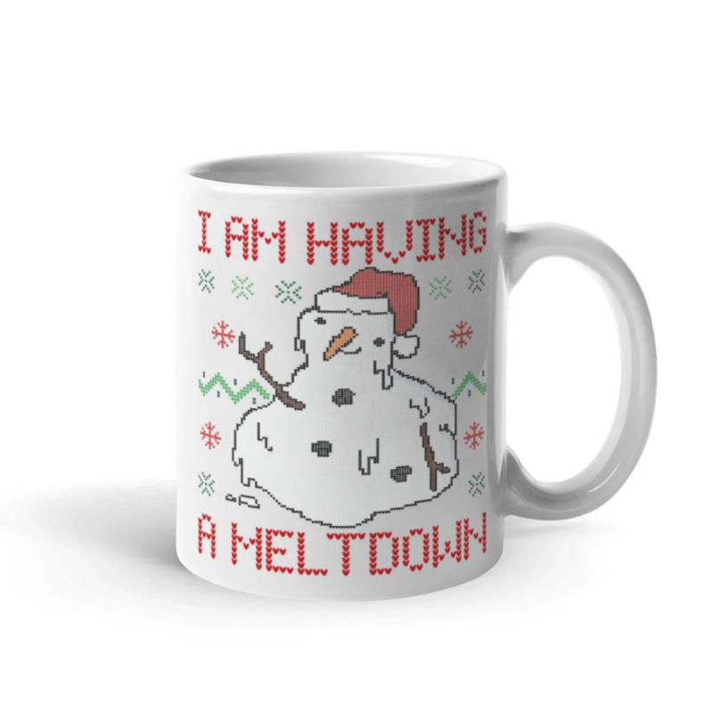 Tailorly White Ceramic 11 oz Mug - I Am Having A Meltdown Festive Winter Pattern Featuring Melting Figure Wearing Red Santa Hat Snowman