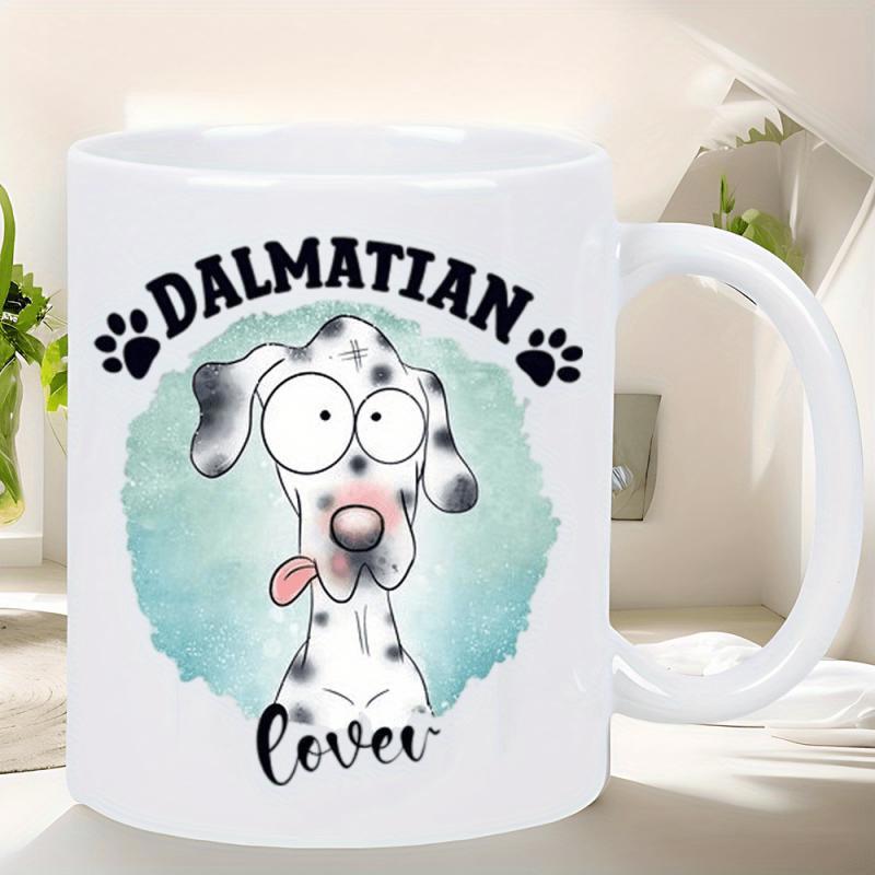 Tailorly White Ceramic 11 oz Mug - Dalmatian Lover Funny Cartoon Spotted Dog With Big Eyes And Playful Tongue Dalmatian