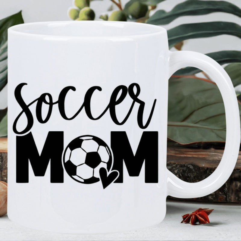 Tailorly White Ceramic 11 oz Mug - Soccer Mom Classic Minimalist Black And White Sport Pattern With Heart Soccer Ball