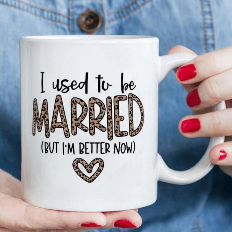 Tailorly White Ceramic 11 oz Mug - I Used To Be Married But Im Better Now Minimalist Heart With Leopard Print Texture On Polished