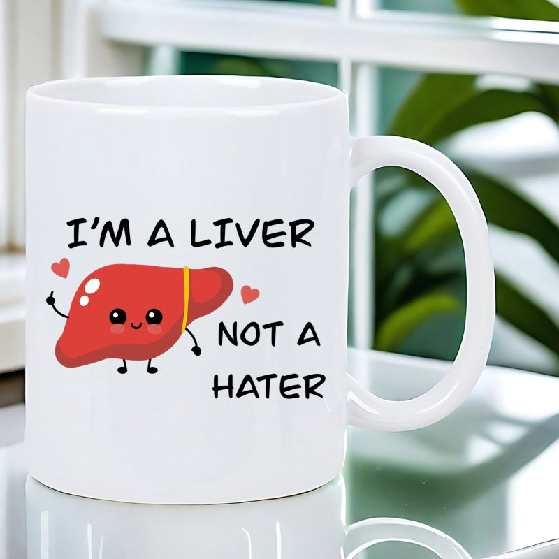 Tailorly White Ceramic 11 oz Mug - I'm A Liver Not A Hater Cute Smiling Red Human Organ Surrounded By Small Red Hearts Liver