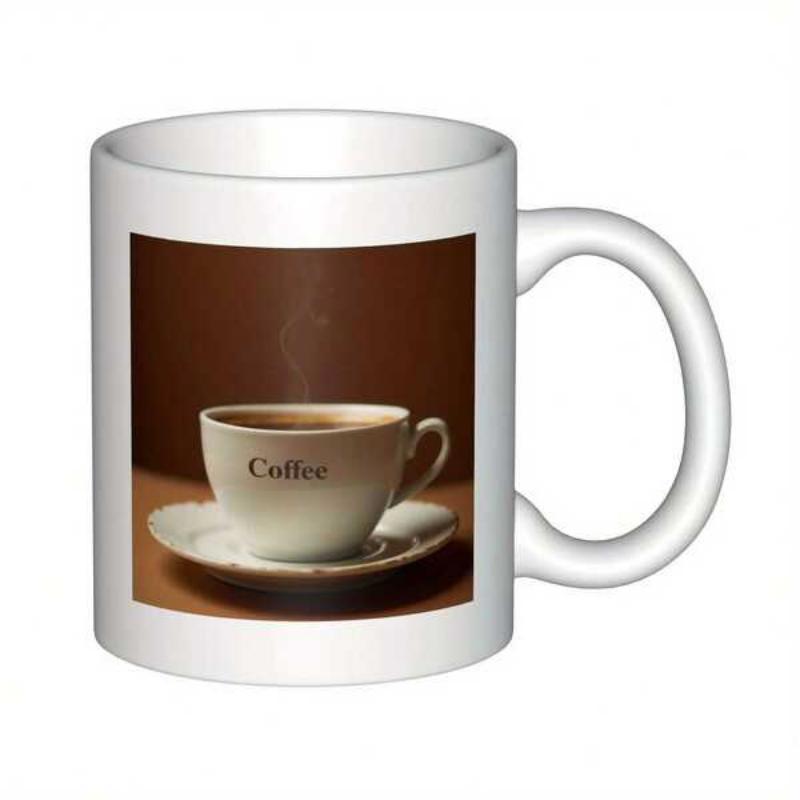Tailorly White Ceramic 11 oz Mug - Coffee Steaming Hot Brown Beverage Inside Small White Ceramic Cup On Saucer Coffee