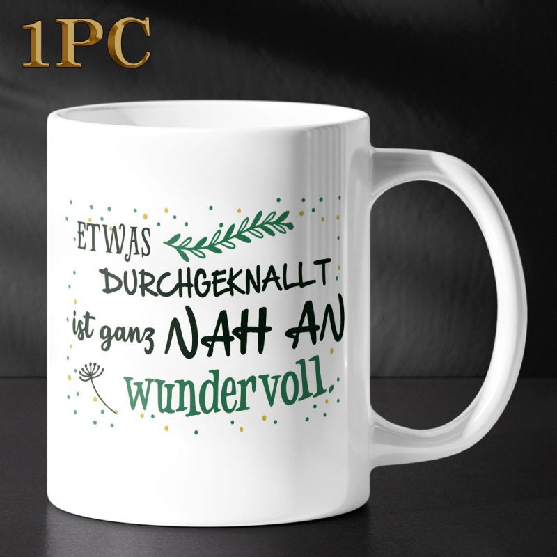 Tailorly White Ceramic 11 oz Mug - Elegant Featuring Artistic Hand Lettered Green Leaves Mug
