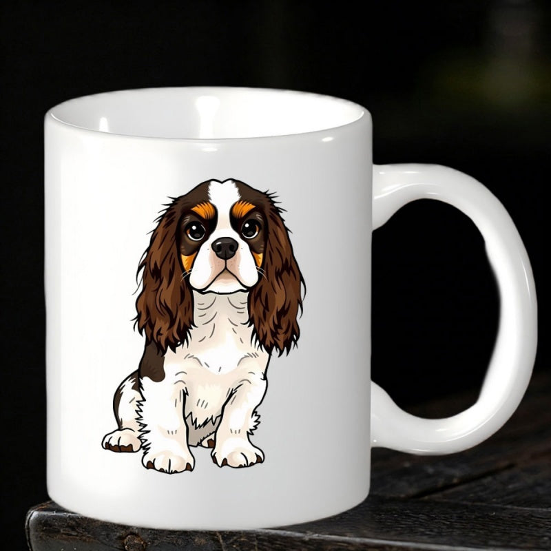 Tailorly White Ceramic 11 oz Mug - Hand Drawn Illustration Of A Sitting Cavalier King Charles Spaniel Dog