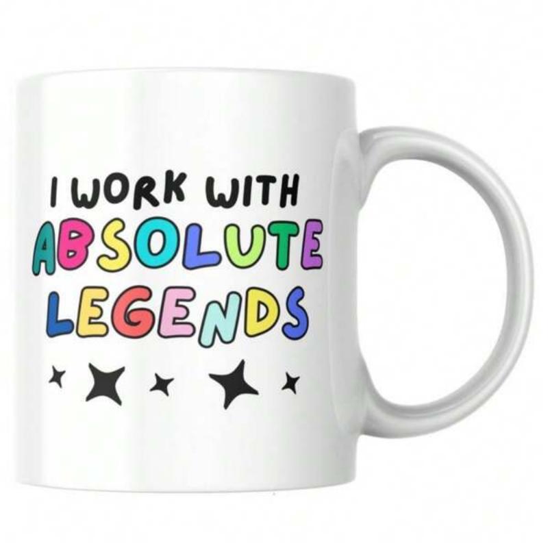 Tailorly White Ceramic 11 oz Mug - I Work With Absolute Legends Vibrant Hand Drawn Typography Surrounded By Minimalist Sparkling Stars