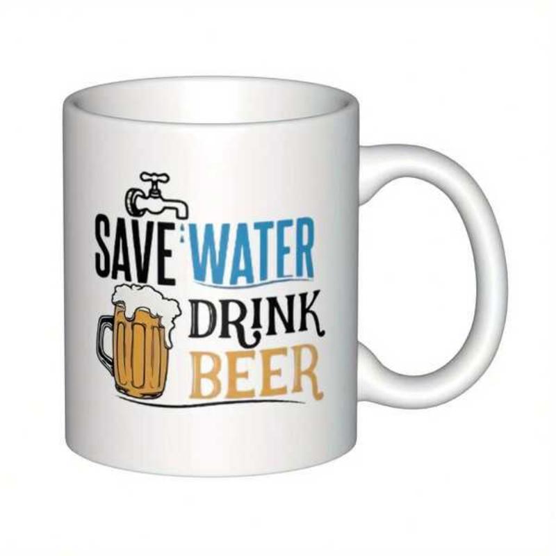 Tailorly White Ceramic 11 oz Mug - Save Water Drink Beer Vintage Faucet And A Glass Of Foamy Cold Beer
