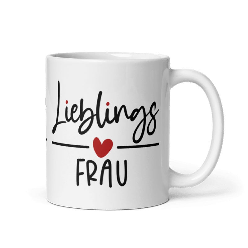 Tailorly White Ceramic 11 oz Mug - Minimalist Black Script With Red Heart Between Simple Lines Heart