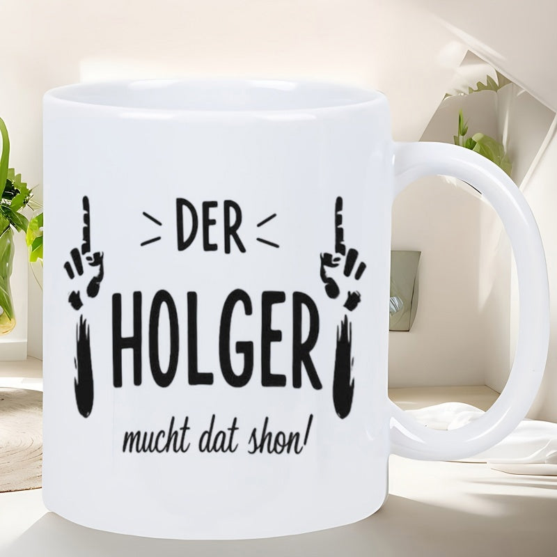 Tailorly White Ceramic 11 oz Mug - Two Stylized Hand Gestures With Pointing Index Fingers Symmetrically Arranged Hand