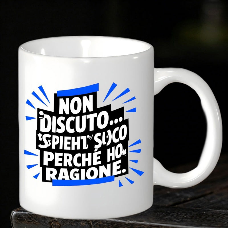 Tailorly White Ceramic 11 oz Mug - Bold Black Blocks With Dynamic Blue Radiant Burst Accents Slogan