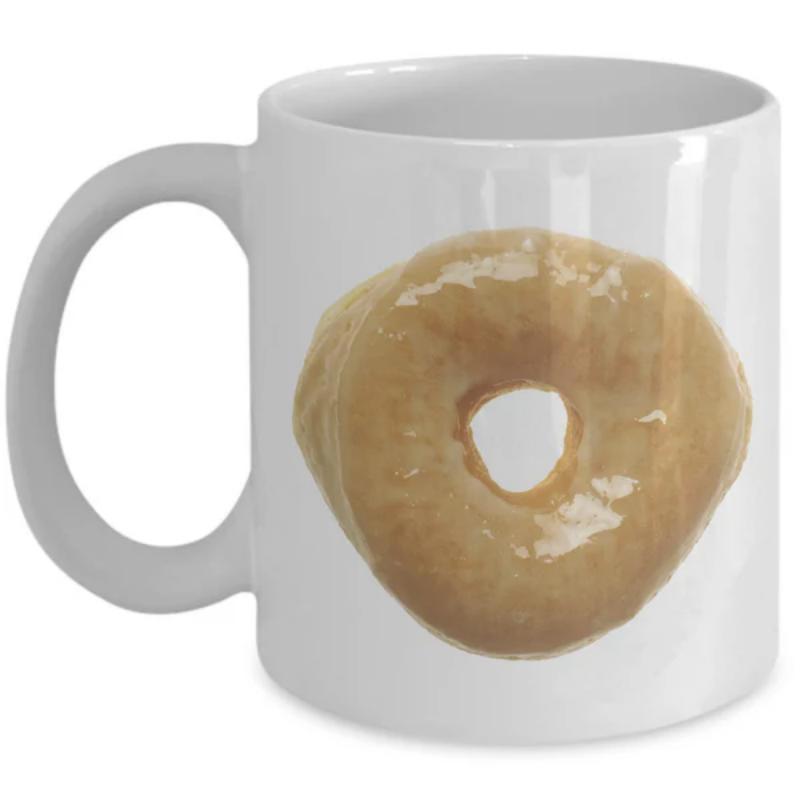 Tailorly White Ceramic 11 oz Mug - Realistic Golden Glazed Sweet Dessert Resting In A Simple Minimalist Donut