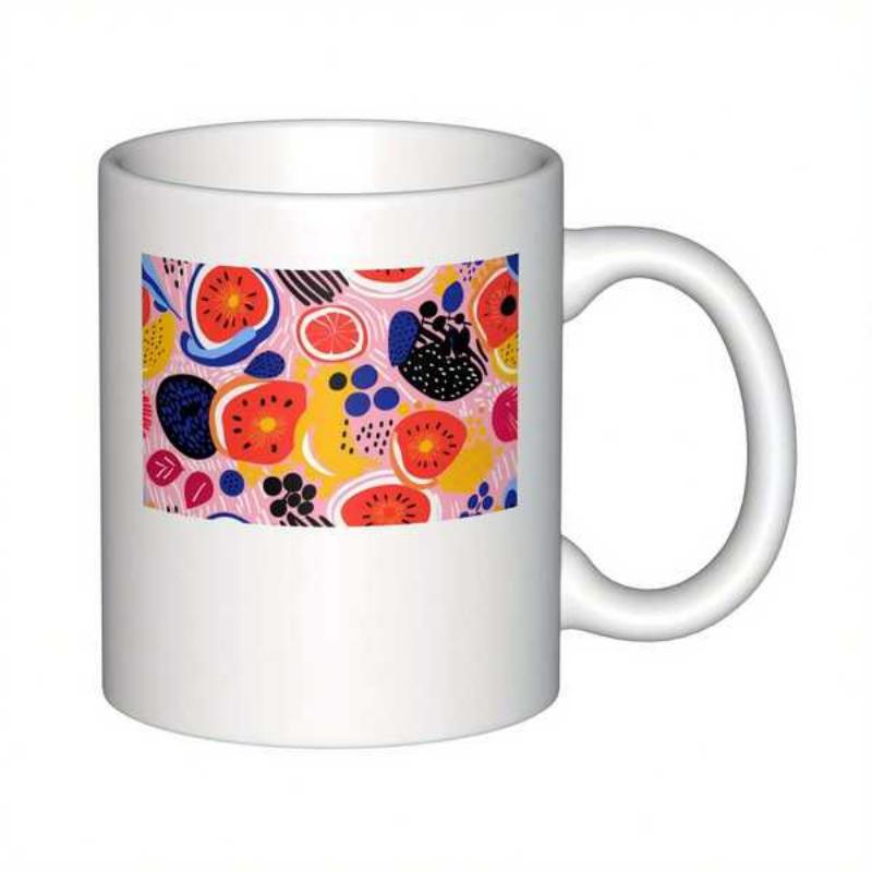 Tailorly White Ceramic 11 oz Mug - Colorful Abstract Summer Fruit Elements Scattered Across A Vibrant Artistic Pattern