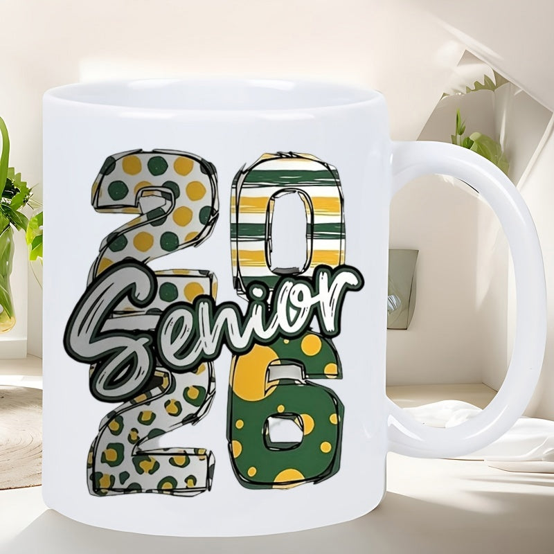 Tailorly White Ceramic 11 oz Mug - Senior 2026 Decorative Graduation Theme Pattern With Vibrant Polka Dots And Stripes Mug