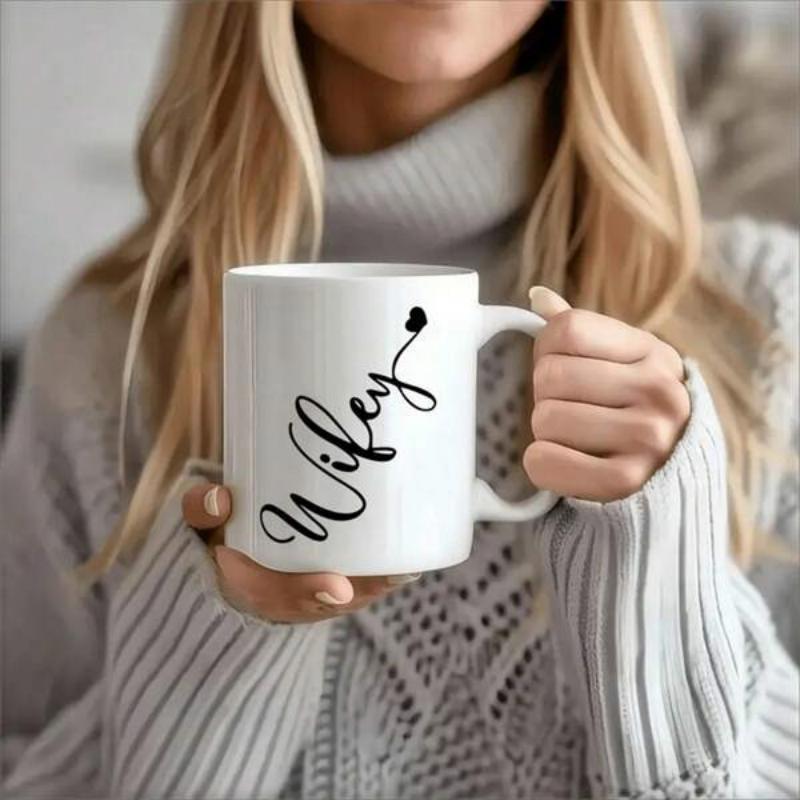 Tailorly White Ceramic 11 oz Mug - Wifey Minimalist Black Script Cursive Text Ending With A Small Delicate Heart Mug