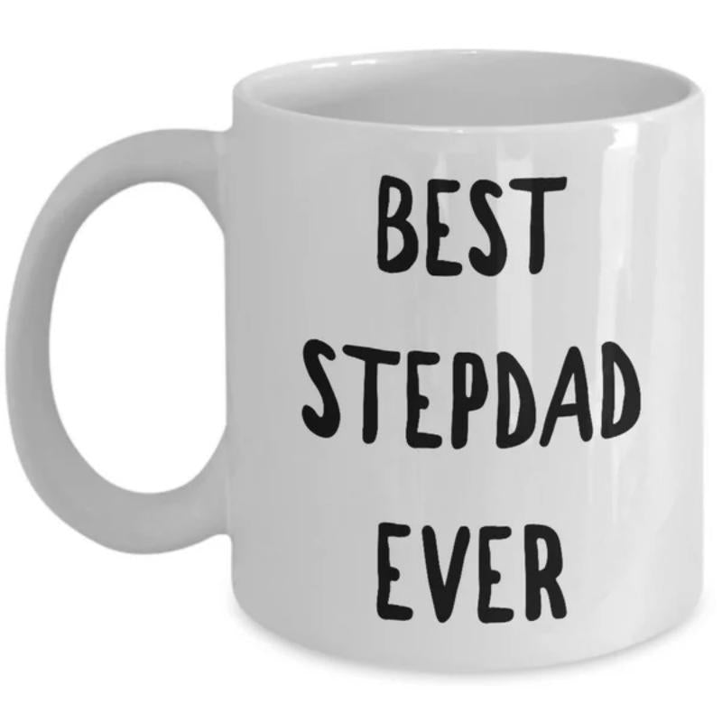 Tailorly White Ceramic 11 oz Mug - Best Stepdad Ever Minimalist White Ceramic Vessel Featuring Simple Black Handwritten Text Style Mug