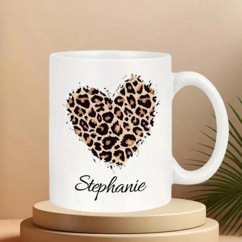 Tailorly White Ceramic 11 oz Mug - Stephanie Elegant Leopard Print Texture Contained Within A Stylish Artistic Heart
