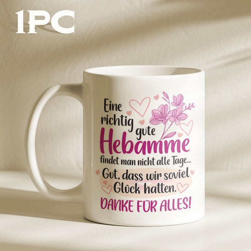 Tailorly White Ceramic 11 oz Mug - Blooming Pink Flowers With Delicate Heart Outlines And Graceful Petals Flower