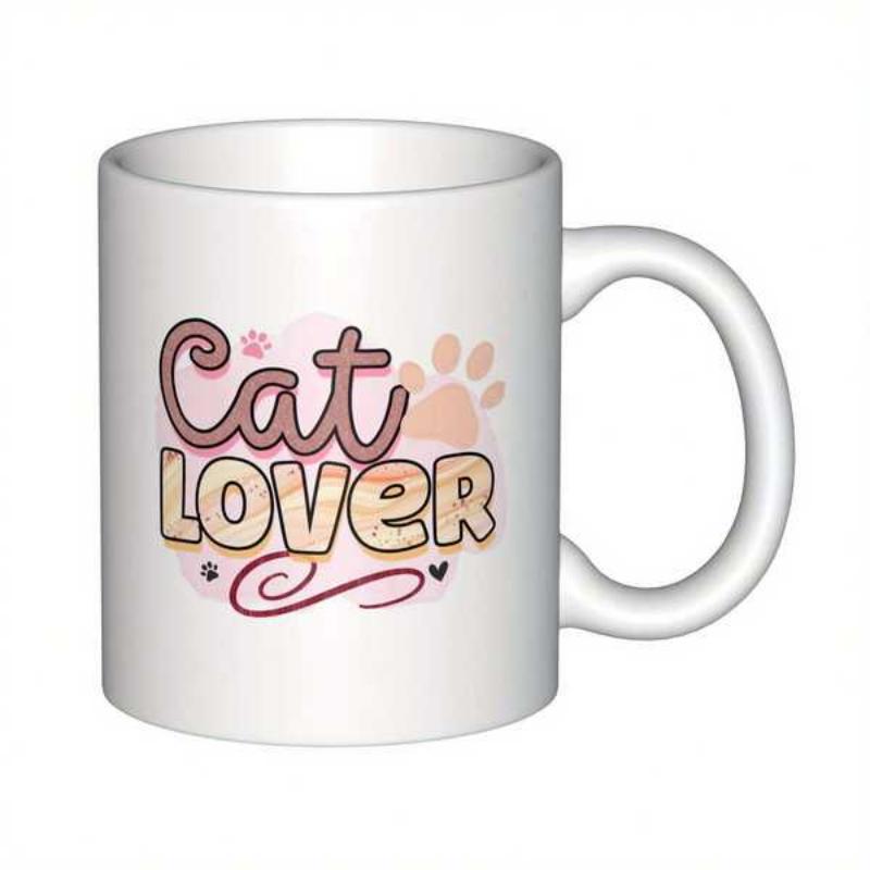 Tailorly White Ceramic 11 oz Mug - Cat Lover Playful Artistic Textures Among Decorative Heart Accents And Cute Swirls Paw Print