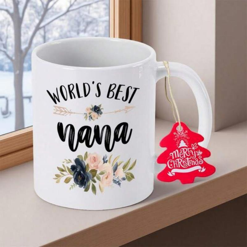 Tailorly White Ceramic 11 oz Mug - World's Best Nana Elegant Floral Bouquet Featuring Dark Navy And Soft Pink Roses Flower