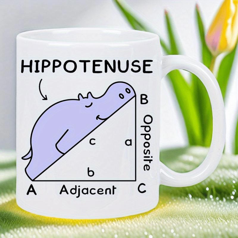 Tailorly White Ceramic 11 oz Mug - Hippotenuse Adjacent Opposite Cute Purple Cartoon Hippo Resting Calmly On A Math Geometry Triangle Hippo