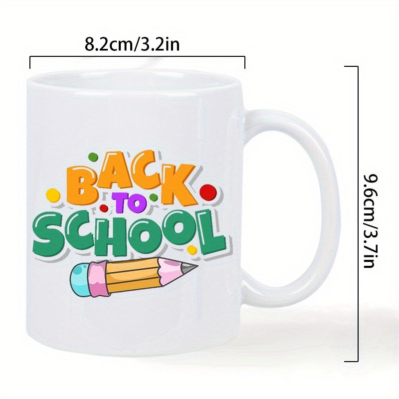 Tailorly White Ceramic 11 oz Mug - Back To School Colorful Bubble Letters Featuring Decorative Dots And A Small Cartoon Pencil