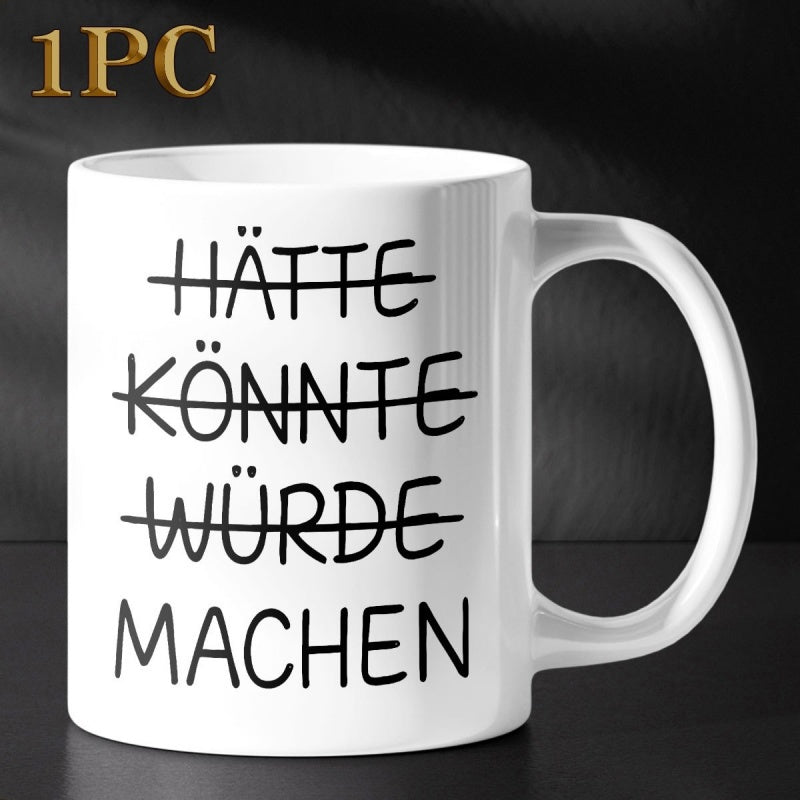 Tailorly White Ceramic 11 oz Mug - Minimalist Ceramic Surface Featuring Handwritten Words With Striking Linear Details Mug