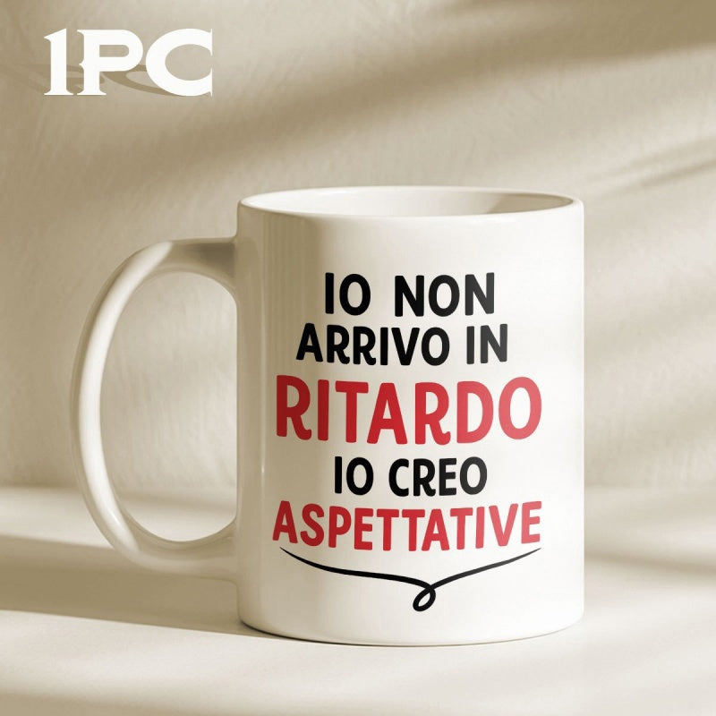 Tailorly White Ceramic 11 oz Mug - With Bold Typography And Decorative Elegant Black Swirl Line Mug