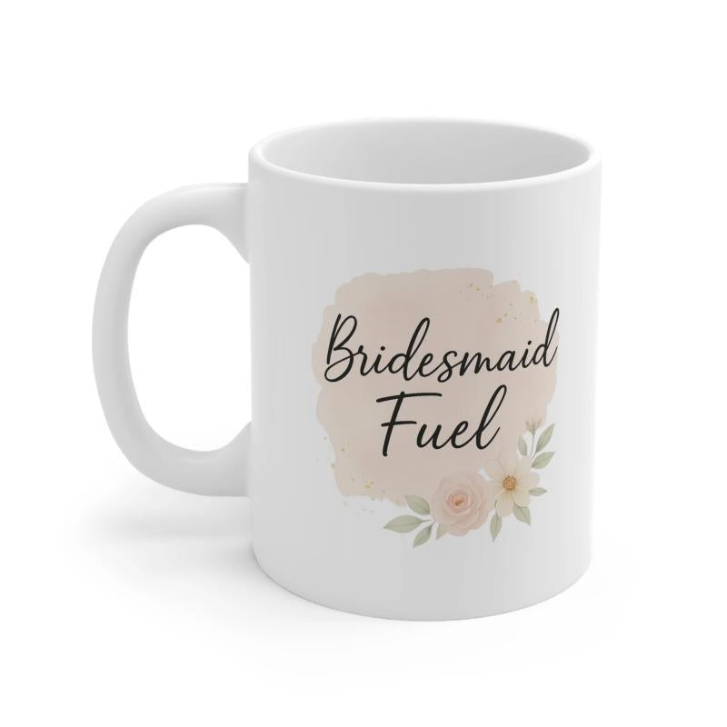 Tailorly White Ceramic 11 oz Mug - Bridesmaid Fuel Elegant Pink Watercolor Texture With Delicate Blooming Spring Flowers Mug