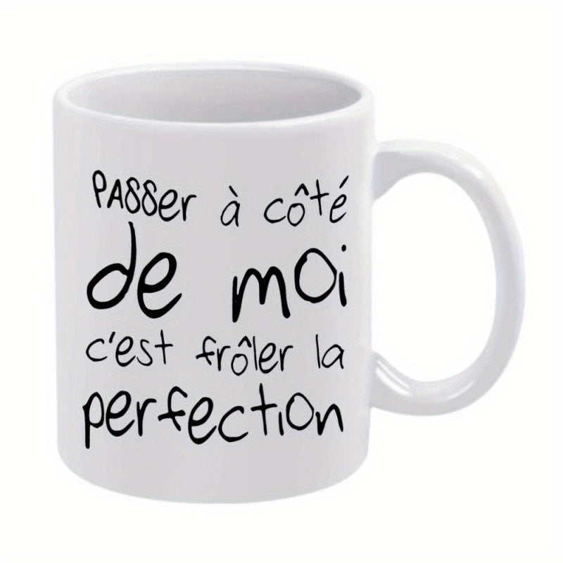 Tailorly White Ceramic 11 oz Mug - Minimalist White Ceramic Kitchenware With Elegant Hand Written Script Style Mug