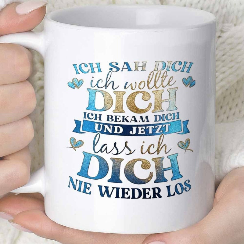Tailorly White Ceramic 11 oz Mug - Small Whimsical Blue Gradient Elements With Floating Decorative Romantic Heart