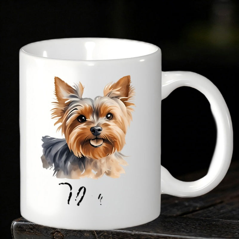 Tailorly White Ceramic 11 oz Mug - Artistic Painterly Illustration Of A Small Cute Puppy With Brown Fur Dog